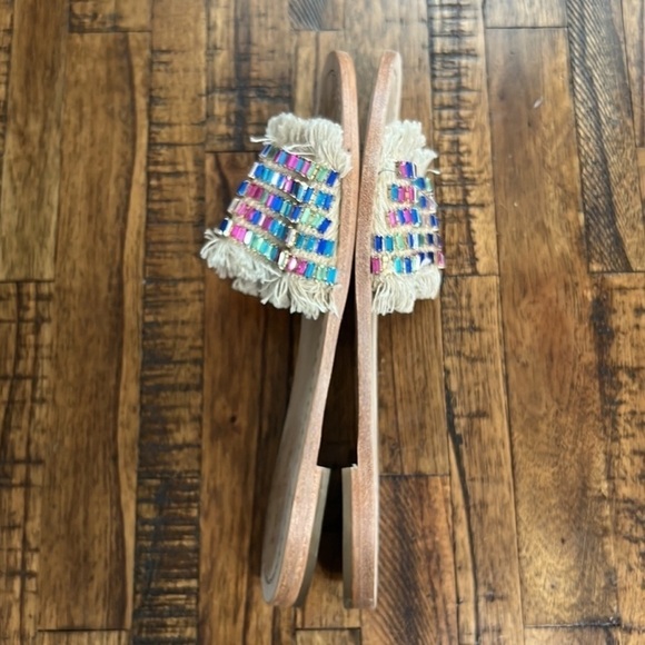 Kate Spade Sandal Raffia Natural Canvas multicolor jewel details size 8 - Picture 8 of 11